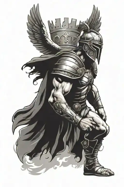 Gladiator Holding Crown Surrounded By Coloseum