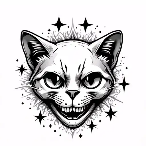 Cat Skull Surrounded By Stars