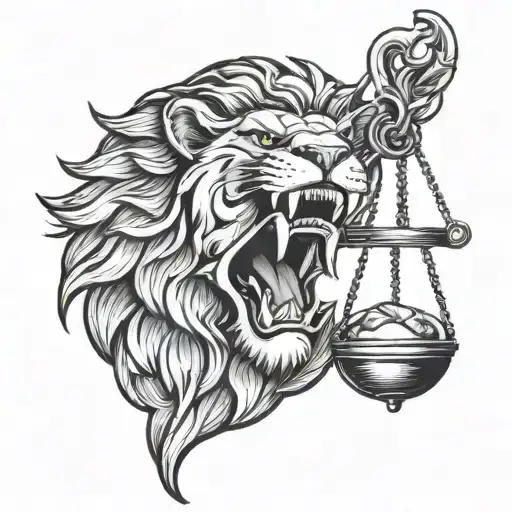 Front Facing Red Lion Head With The Scales Of Justice In His Mouth