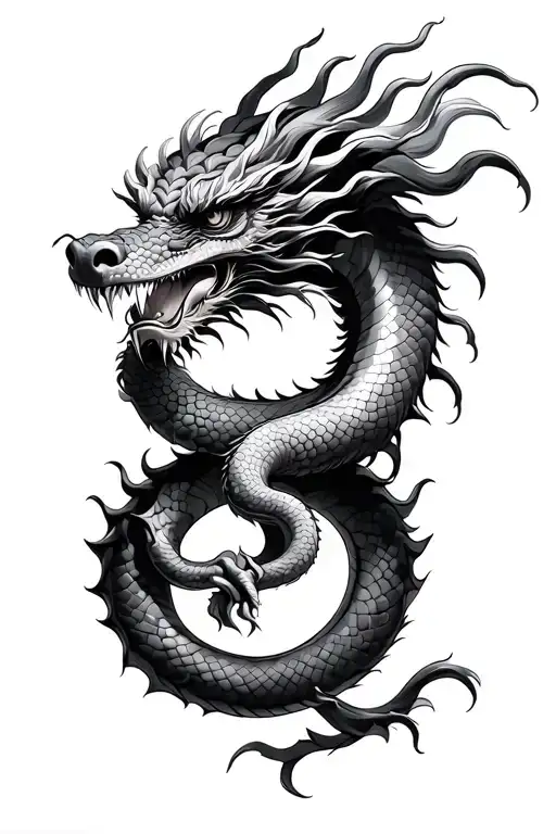 Chinese Dragon Holding A Snake Coiling