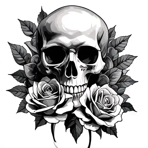 Skull And Roses Intertwined