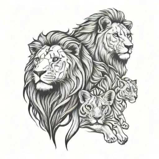 Lion And Family Of 3