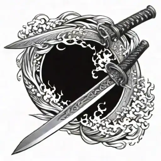 Japanese Katana With Water And Fire