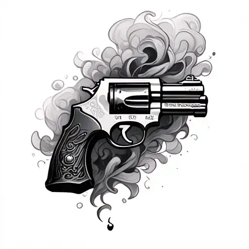 Revolver Gun With Bullet And Smoke Swirling