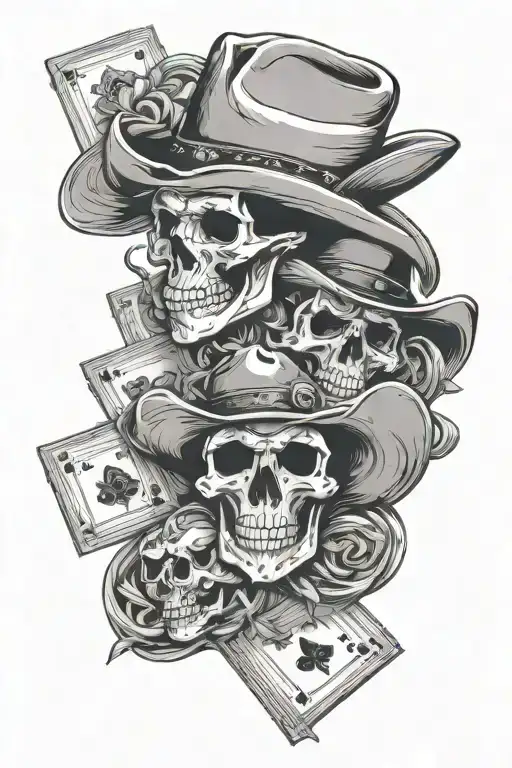 Pocker Chips And Deck Cards Skulls Western Guns Cowboy Hats