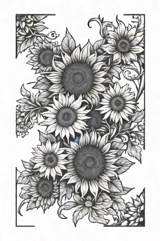 Sunflowers And Daisy Vine In Middle Surrounded