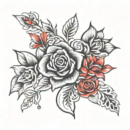 Armband Tattoo With Flowers In Black And Red