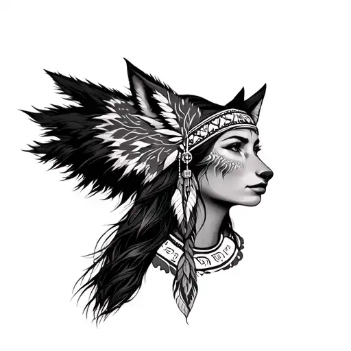 Beautiful Indigenous Woman With Wolf Headress