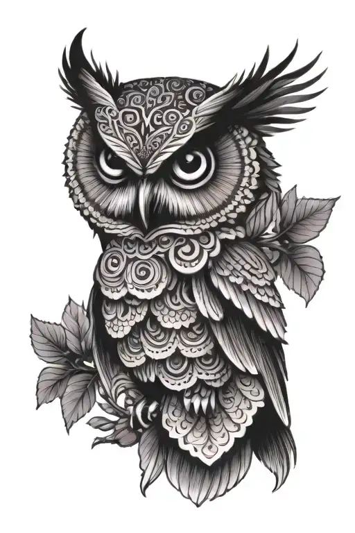 Owl Mandala Tattoo With Purple Eyes Design
