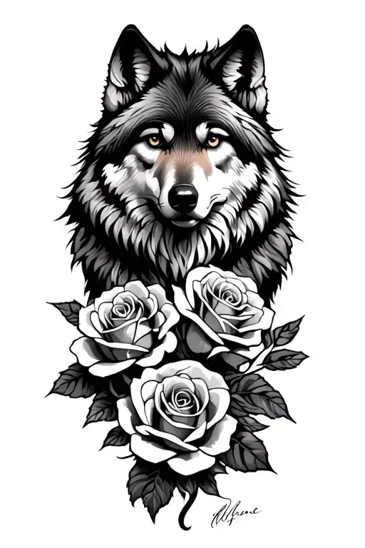 Wolf With Roses Entwined