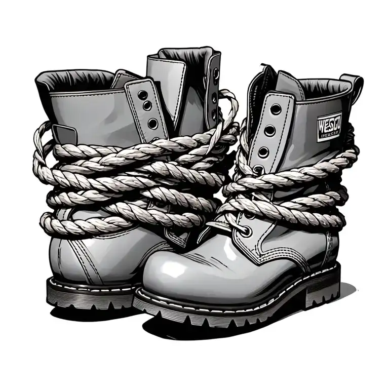 Wesco Engineer Boots Wrapped In Rope Tied