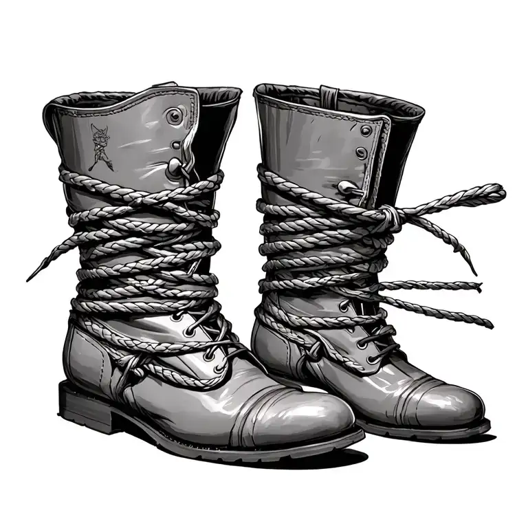 Riding Boots Wrapped In Rope Tied