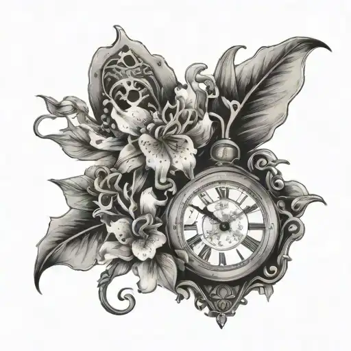 Tiger Lily's With Snake Intertwined On A Steampunk Grandfather Clock
