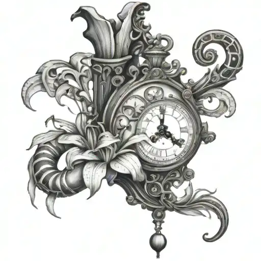 Tiger Lily's With Scorpion On A Steampunk Grandfather Clock