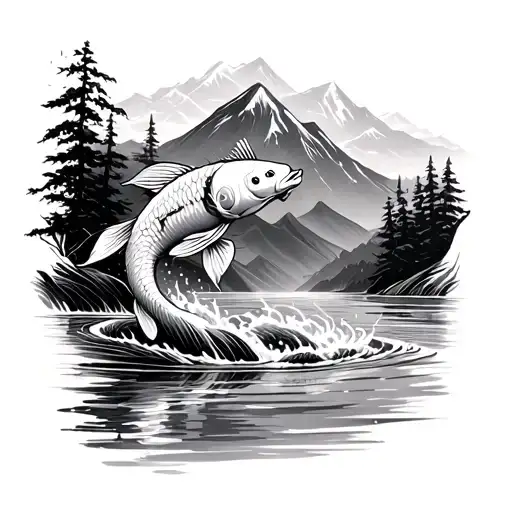 Koi Jumping Upriver On A Mountain