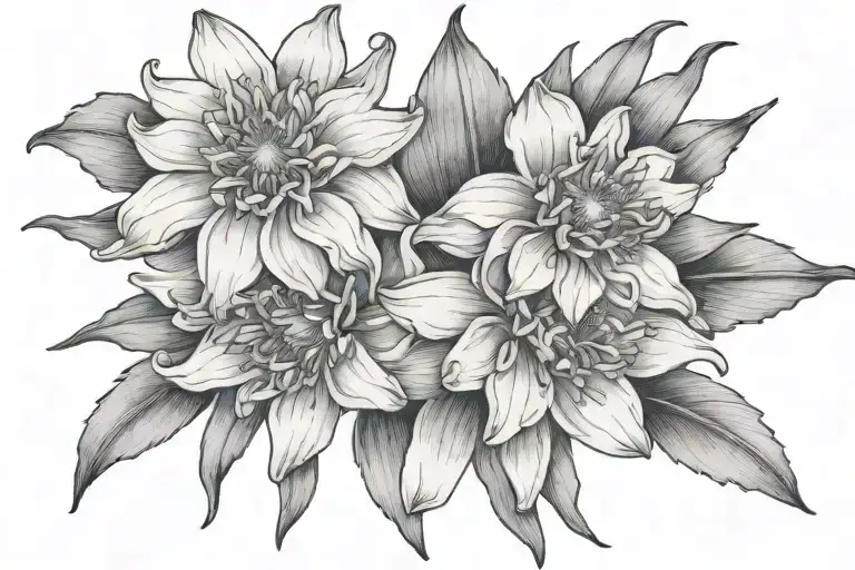 Aster And Narrcissus Flower Fine Line