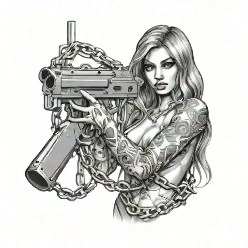 Sexy Girl Wrapped In Chains Holding A Gun