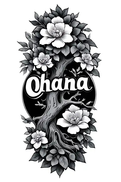 Mix Word Ohana And A Family Tree Branch