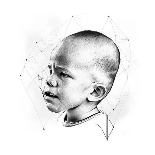 A Realistic Portrait Of His Son With A Background Of Engineering Blueprints