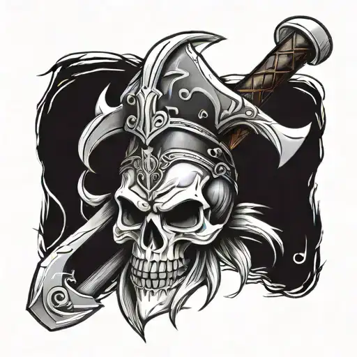 Vicking Warrior Battle Skull With Axe