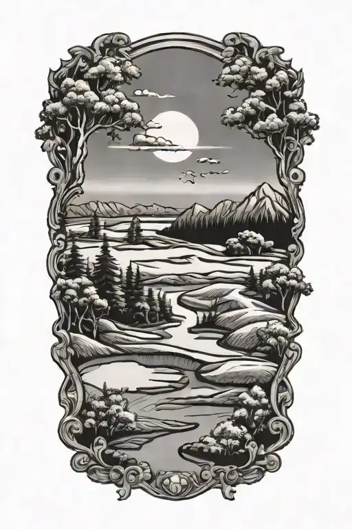 A Tattoo Design Featuring A Golf Course
