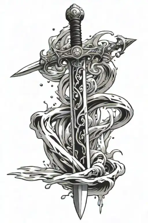 Anime Sword Surrounded By Water Flowing