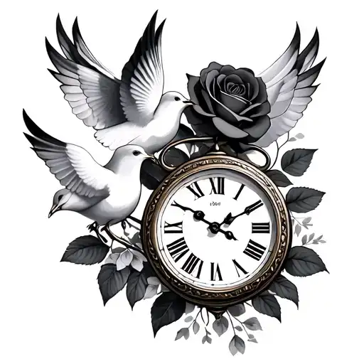 Roses And Doves With Clock