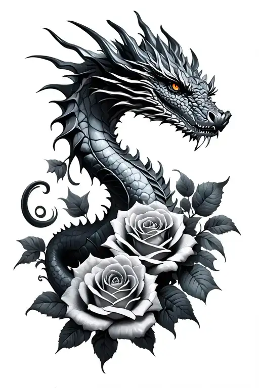 Dragon And Roses