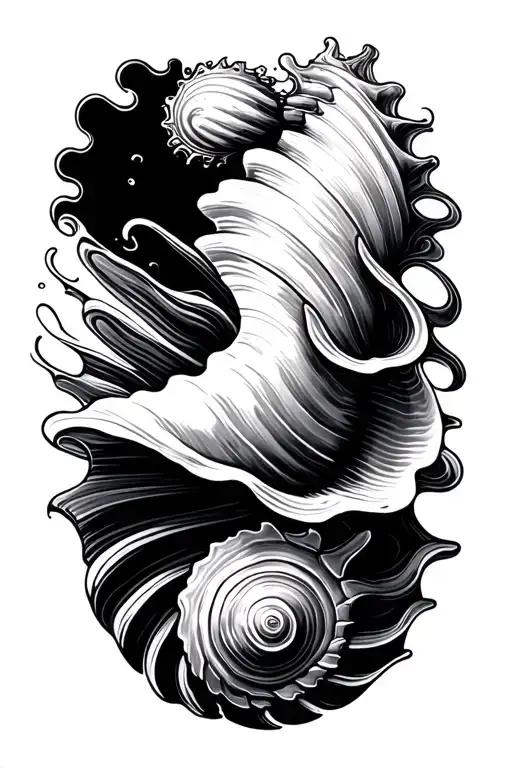 Seashell And Waves Flowing
