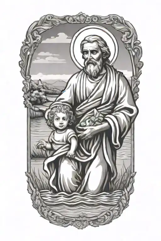 St Joseph Patron Saint Of Children Holding Baby Crossing A River