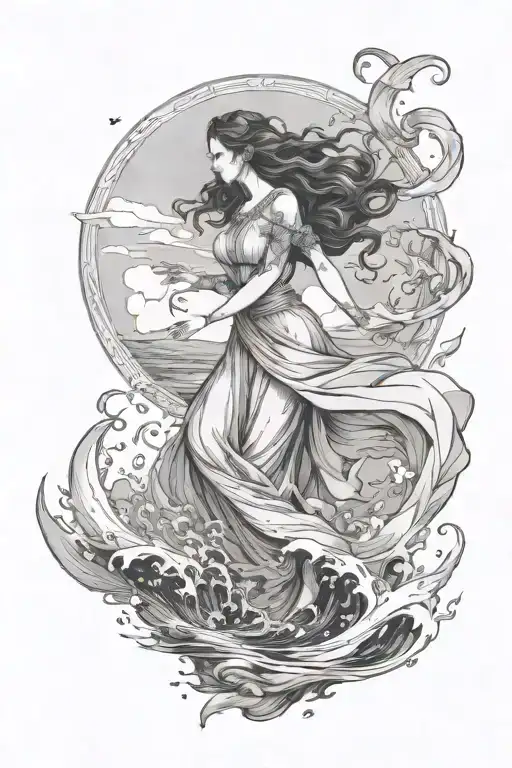 Goddess Like Woman Walking On Water In Flowy Dress