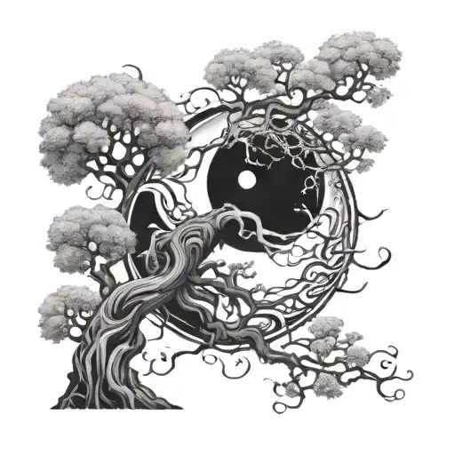 Yin And Yan With Tree Growing