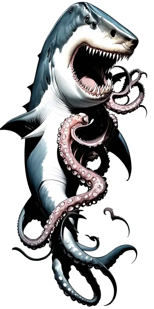 Shark Fighting With Octopus