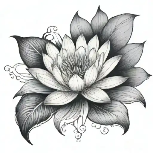 Water Lilly And Violet Flower Intertwined