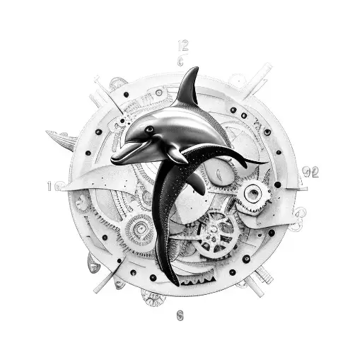 Mechanical Dolphin Swimming In A Sea Of Gears Peace Romen Number Clock