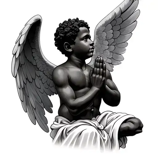 African American Male Cherub Angel Praying