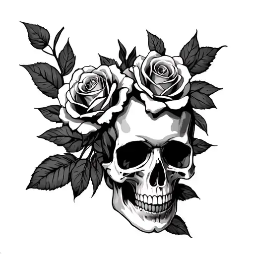 Roses In The Ante Arm With Skull