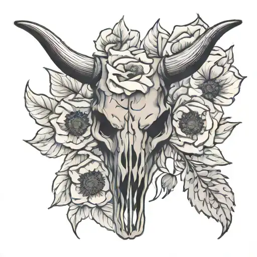 Bull Skull With Poppy Flower
