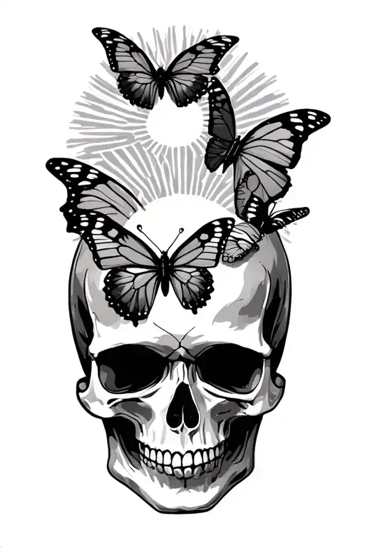 Skulls Butterflies Sun Rays