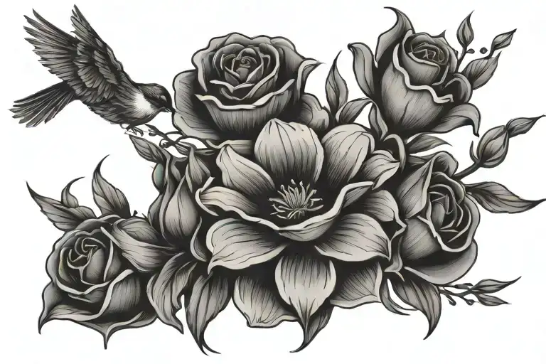 Flower Intertwined Representing Struggling And Freedom With Birds Fading