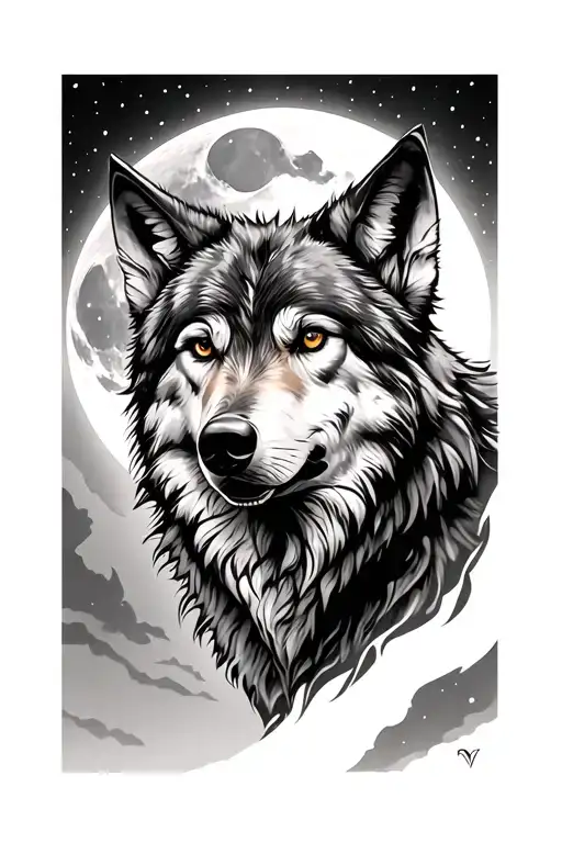 Wolf Face With Moon Background