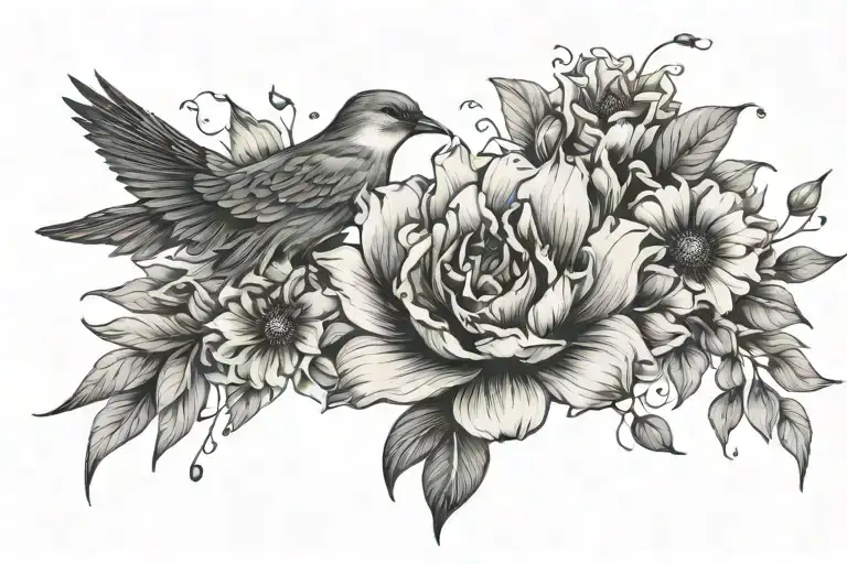Whimsical Flower Representing Struggling And Freedom With Birds Fading
