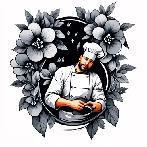 Chef Working With Life Itself Surrounded By Violets