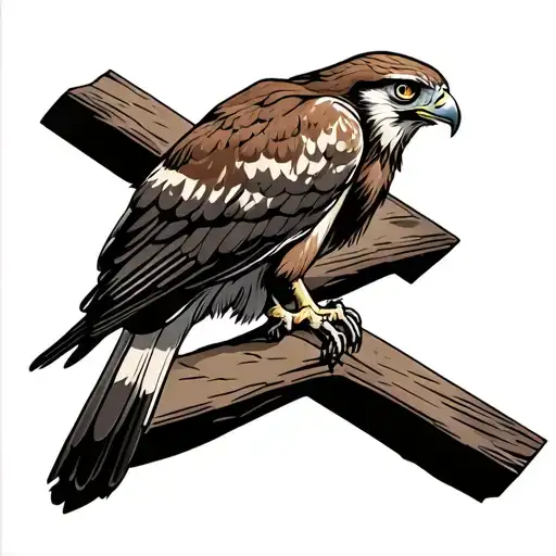 Red Tailed Hawk Sitting On A Jesus Cross