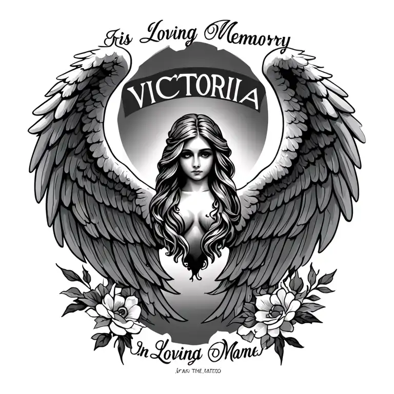 Angel Wings With The Name Iris On Top And Victoria At The Bottom With The Say In Loving Memory