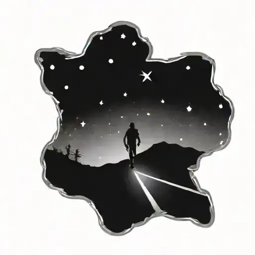 A Silhouette Of A Person Back Roading Under A Starry Sky With A Road Stretching Into The Distance