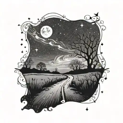 A Silhouette Of A Person Back Roading Under A Starry Sky With A Road Stretching Into The Distance