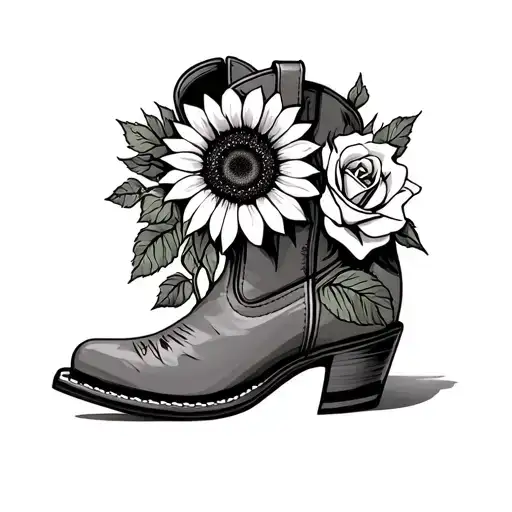 Cowboy Boot With Sunflower And Rose Inside