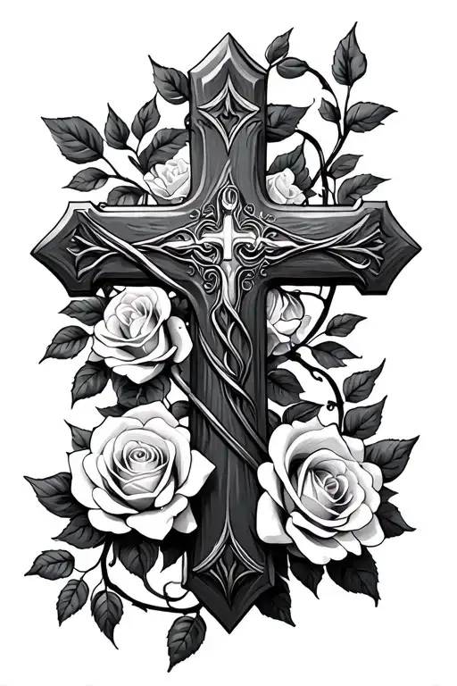 Christian Cross Roses A Vines Wrapped