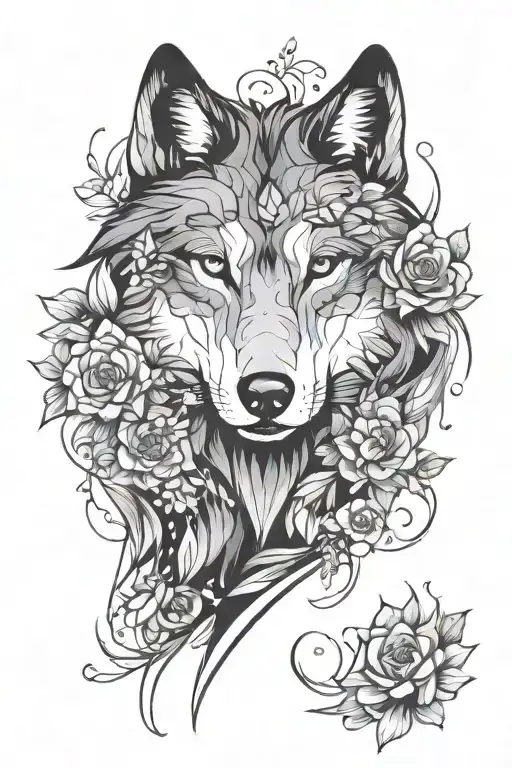 Abstract Wolf With Flowers